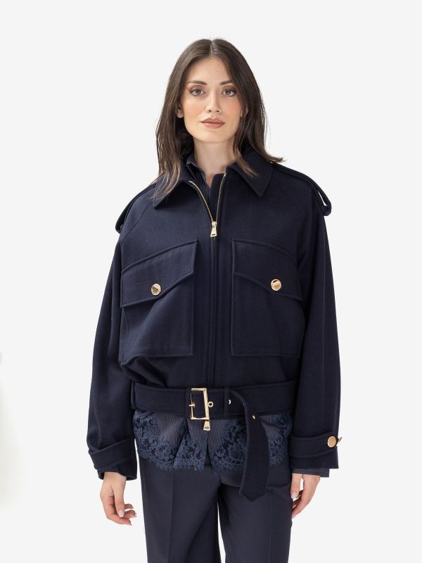 ERMANNO SCERVINO Giubbotto bomber corto con cintura Blu