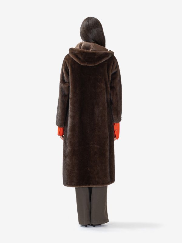ERMANNO SCERVINO Ecopelliccia lunga con cappuccio Marrone