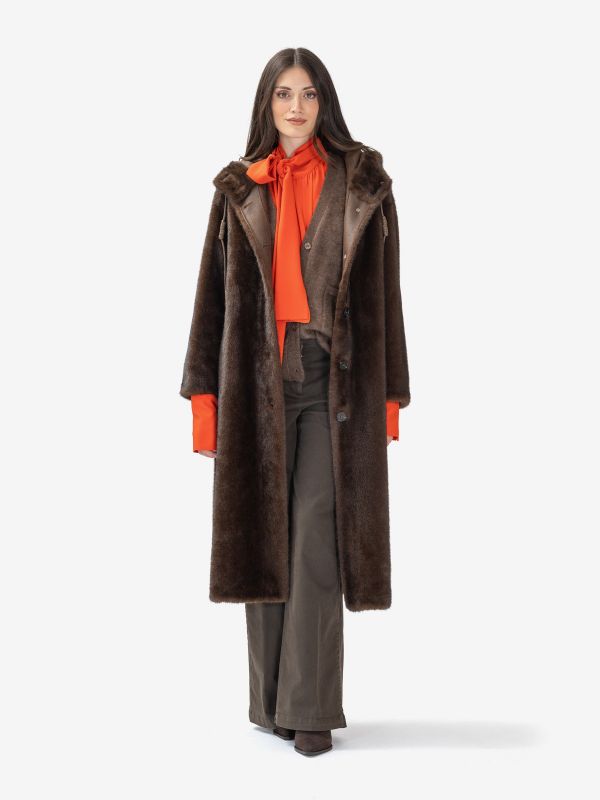 ERMANNO SCERVINO Ecopelliccia lunga con cappuccio Marrone