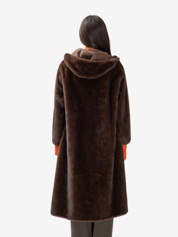 ERMANNO SCERVINO Ecopelliccia lunga con cappuccio Marrone