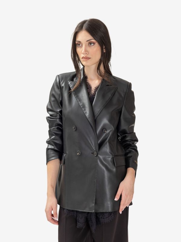 ERMANNO SCERVINO Blazer ecopelle con pizzo Nero