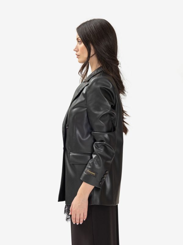 ERMANNO SCERVINO Blazer ecopelle con pizzo Nero