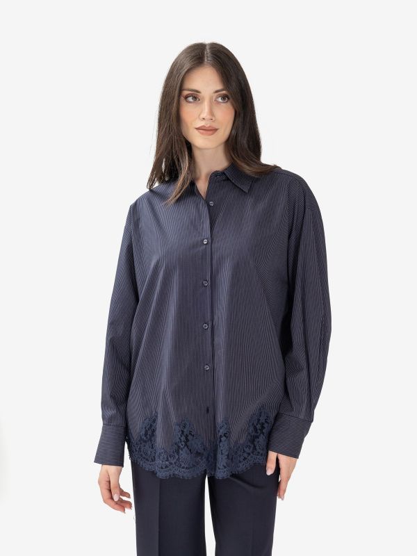 ERMANNO SCERVINO Camicia gessata con pizzo m/l Blu