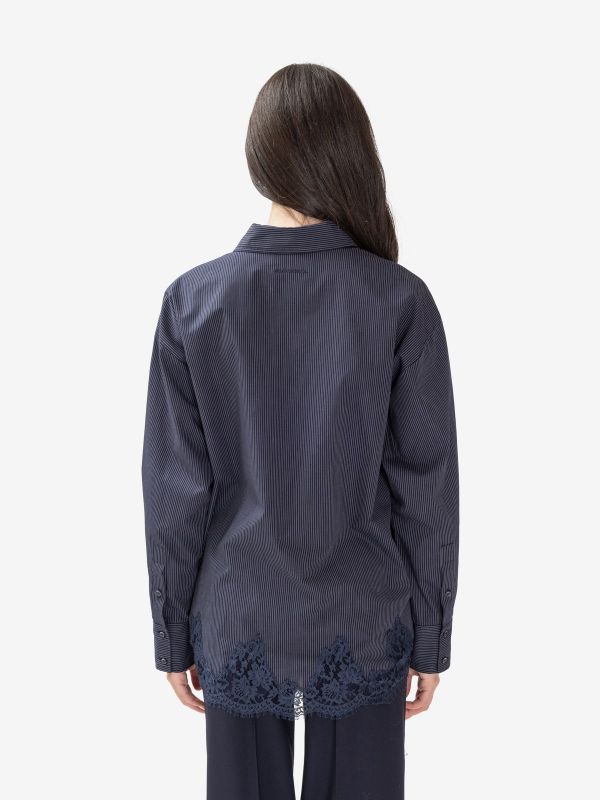 ERMANNO SCERVINO Camicia gessata con pizzo m/l Blu