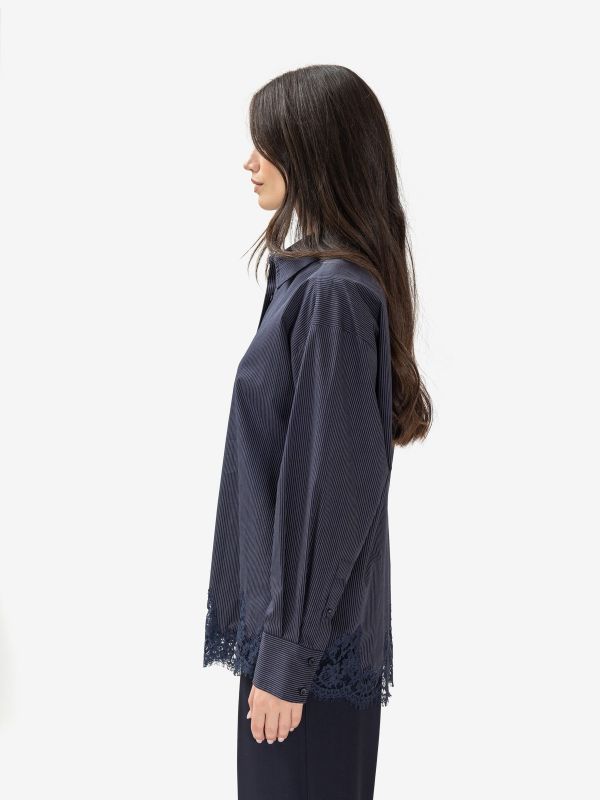 ERMANNO SCERVINO Camicia gessata con pizzo m/l Blu