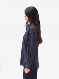 ERMANNO SCERVINO Camicia gessata con pizzo m/l Blu