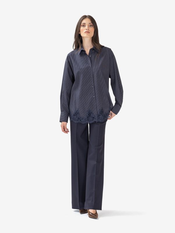 ERMANNO SCERVINO Camicia gessata con pizzo m/l Blu
