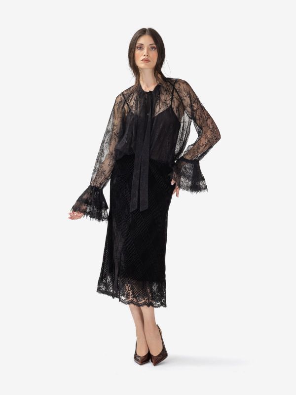 ERMANNO SCERVINO Gonna midi velluto + pizzo Nero