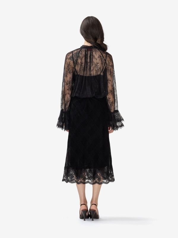 ERMANNO SCERVINO Gonna midi velluto + pizzo Nero
