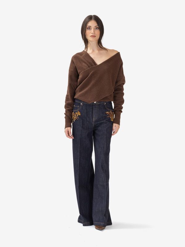 ERMANNO SCERVINO Jeans palazzo con applicazioni Blu