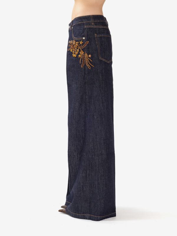 ERMANNO SCERVINO Jeans palazzo con applicazioni Blu