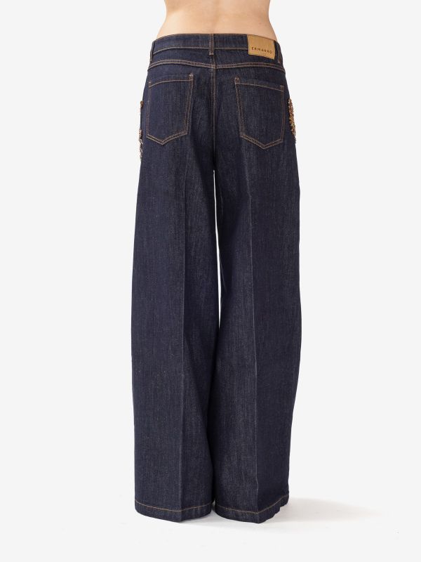 ERMANNO SCERVINO Jeans palazzo con applicazioni Blu
