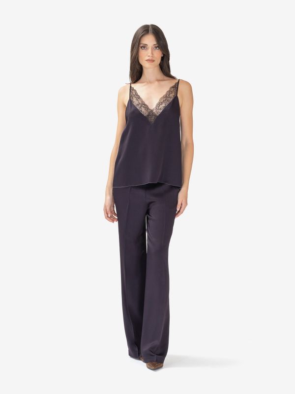 FORTE FORTE Top satin pizzo Blu
