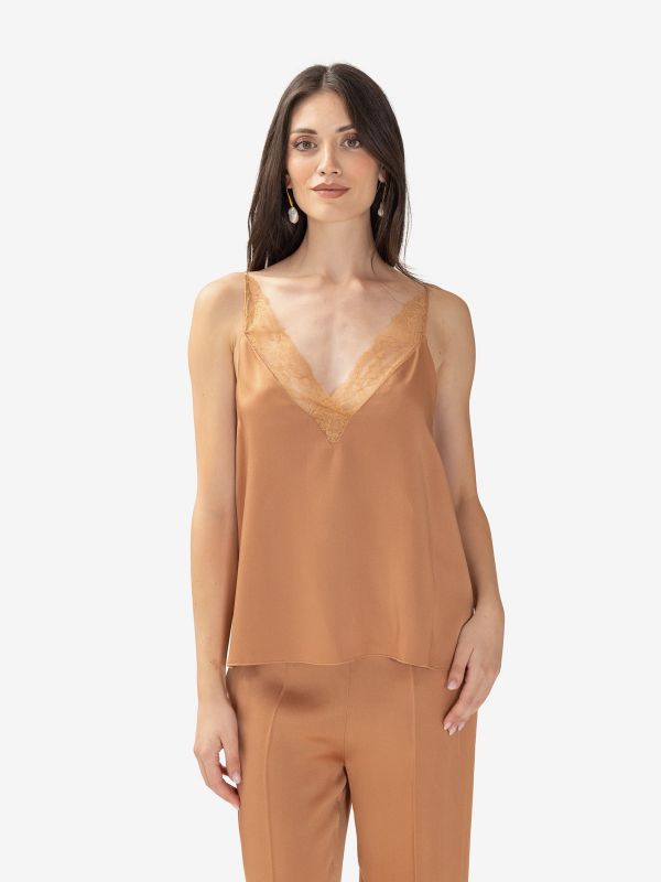 FORTE FORTE Top satin pizzo Pesca