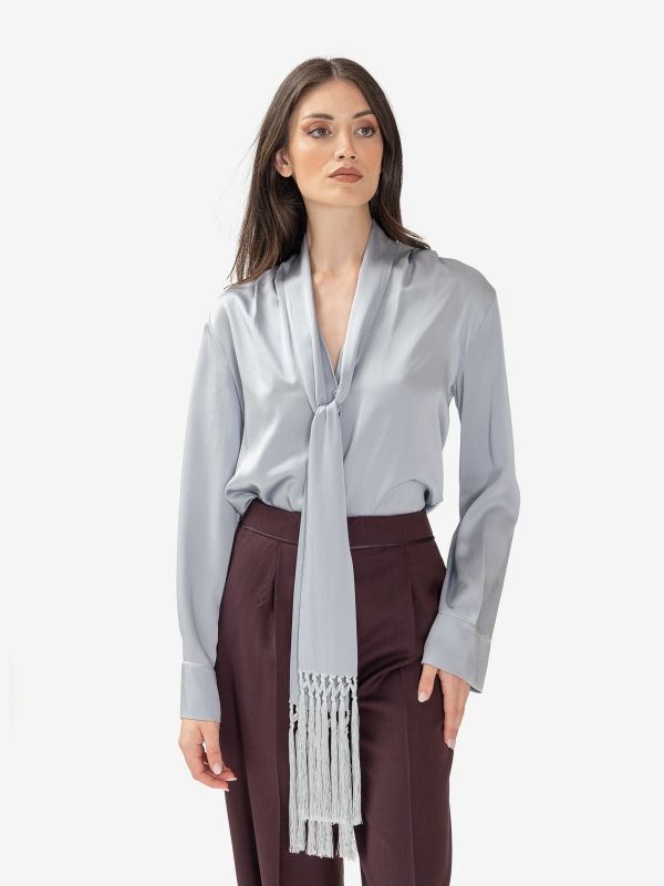 FORTE FORTE Camicia con sciarpa satin Celeste