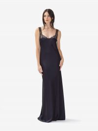 FORTE FORTE Abito lungo satin con bretelle in pizzo Blu