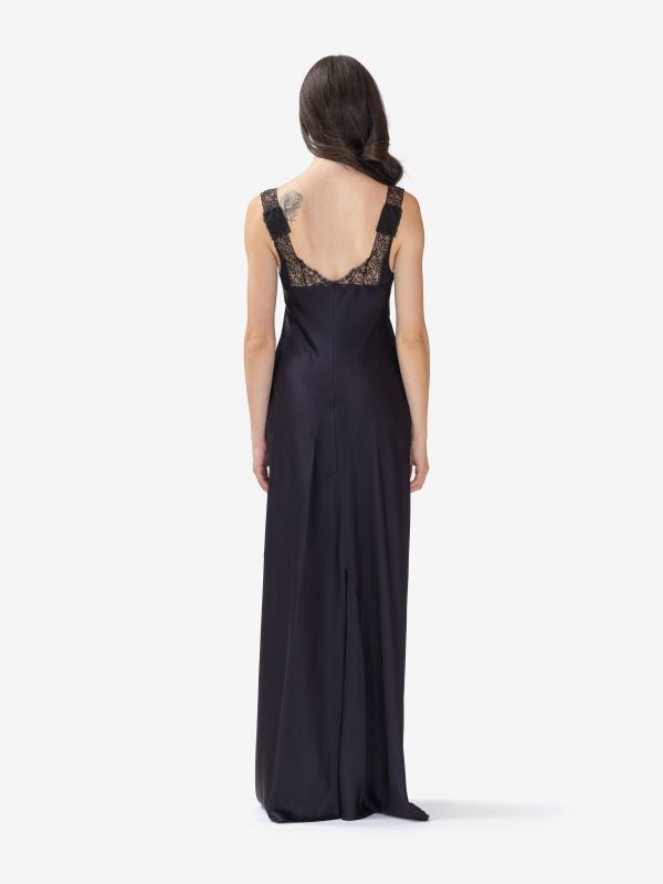 FORTE FORTE Abito lungo satin con bretelle in pizzo Blu