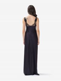 FORTE FORTE Abito lungo satin con bretelle in pizzo Blu
