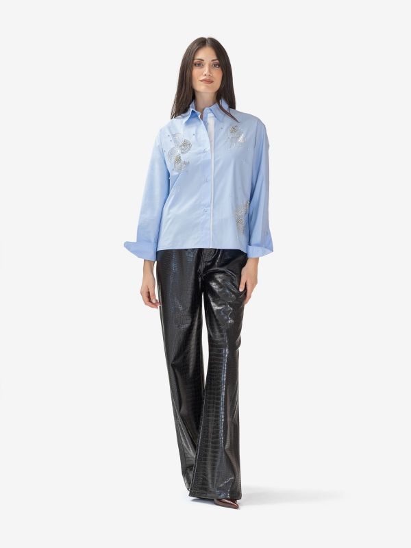 DES PHEMMES Camicia cotone m/l con applicazioni Celeste