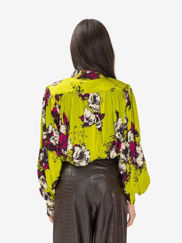 DES PHEMMES Camicia m/l con spalline + fiori magenta Verde acido