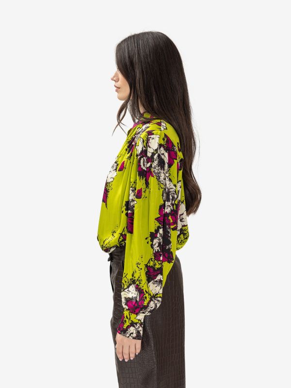 DES PHEMMES Camicia m/l con spalline + fiori magenta Verde acido