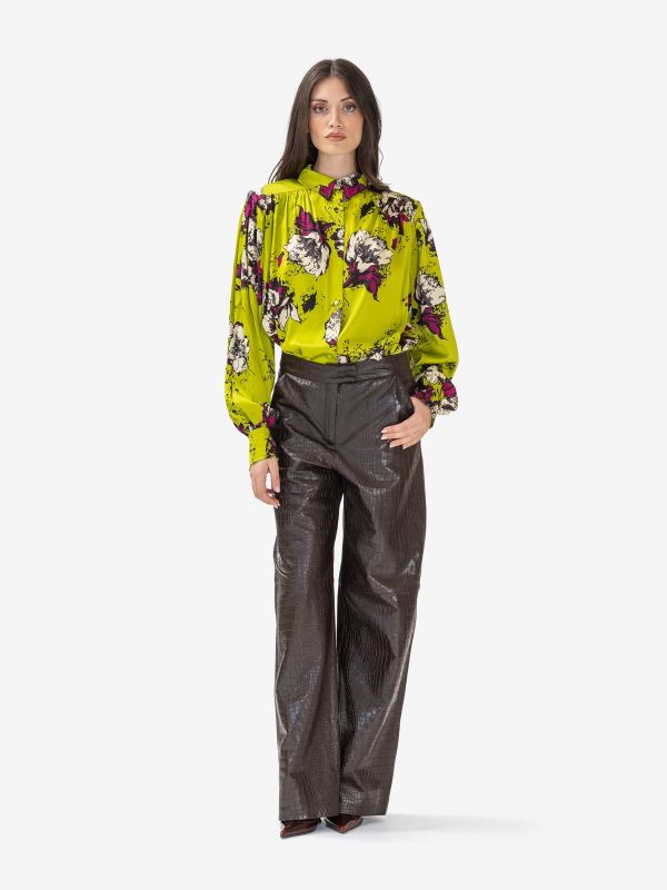 DES PHEMMES Camicia m/l con spalline + fiori magenta Verde acido