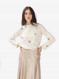 DES PHEMMES Long sleeve jersey sfumata con strass Panna