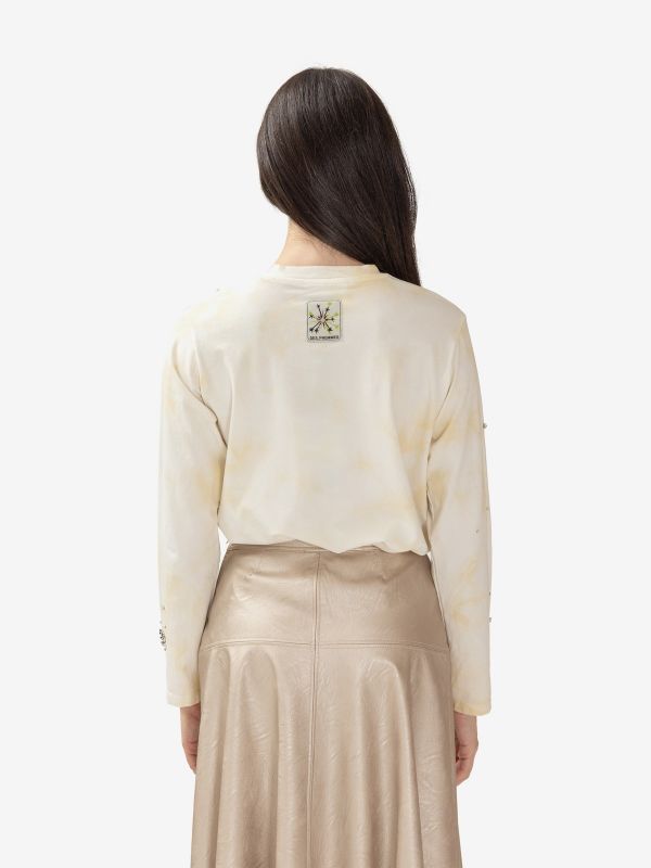 DES PHEMMES Long sleeve jersey sfumata con strass Panna