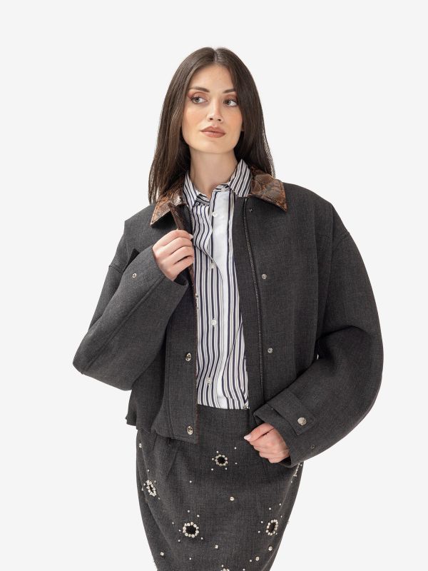 DES PHEMMES Bomber imbottito con collo stampa pitone Grigio