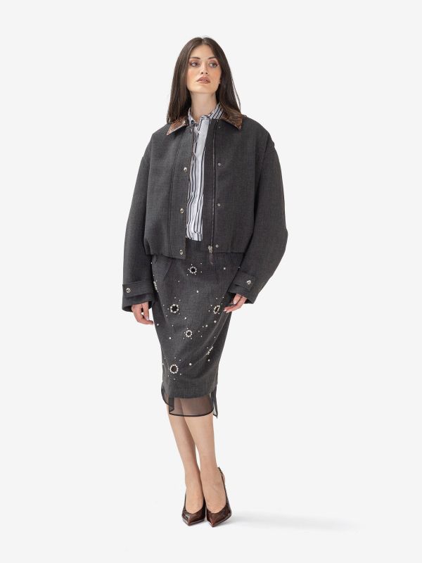 DES PHEMMES Bomber imbottito con collo stampa pitone Grigio