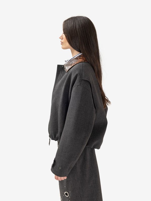 DES PHEMMES Bomber imbottito con collo stampa pitone Grigio