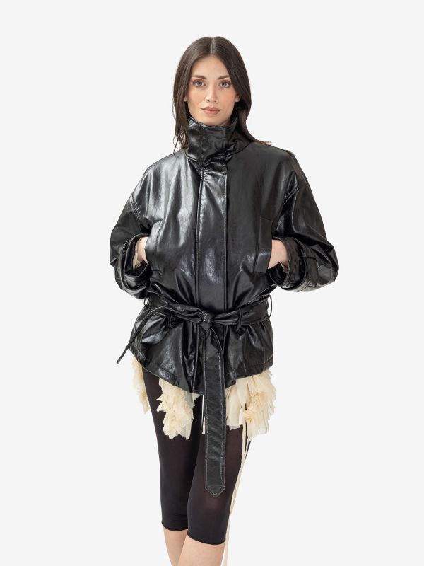FEDERICA TOSI Bomber pelle metallo Nero