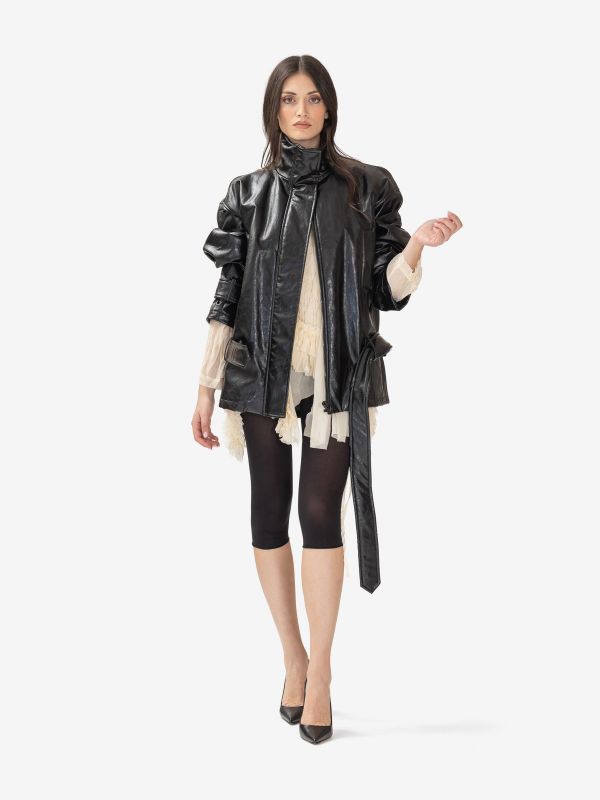 FEDERICA TOSI Bomber pelle metallo Nero