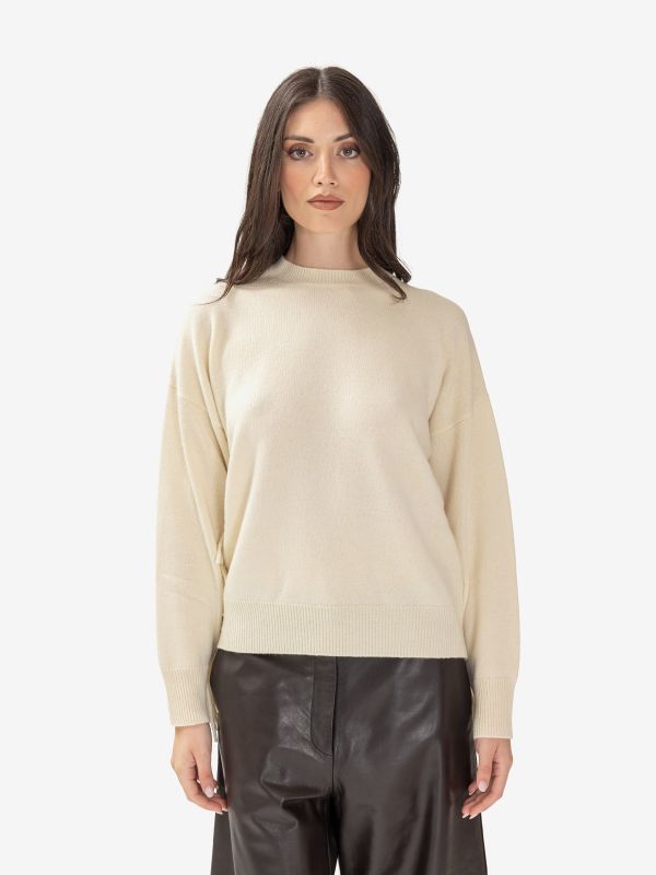 FEDERICA TOSI Maglia girocollo m/l con frange Panna
