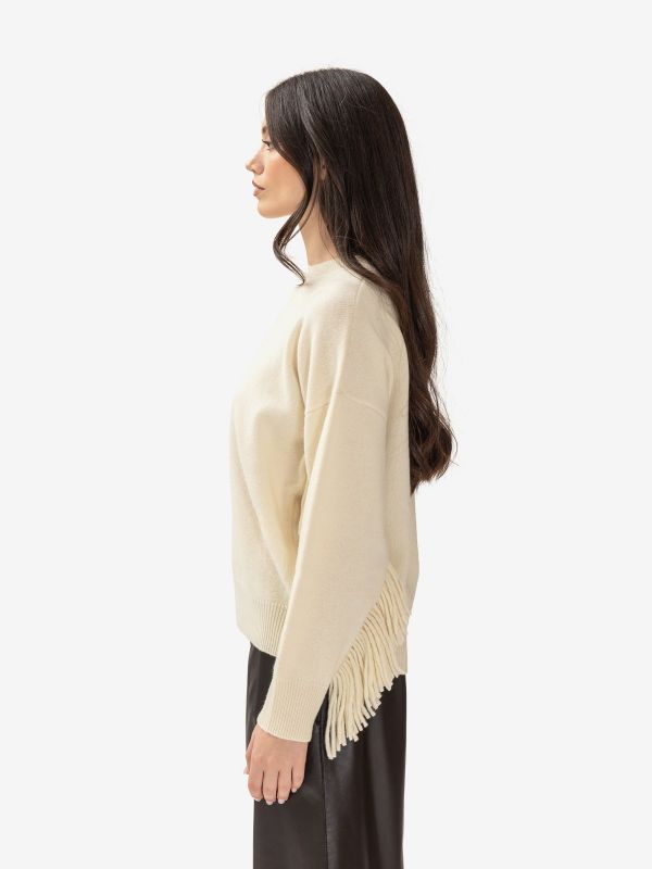 FEDERICA TOSI Maglia girocollo m/l con frange Panna