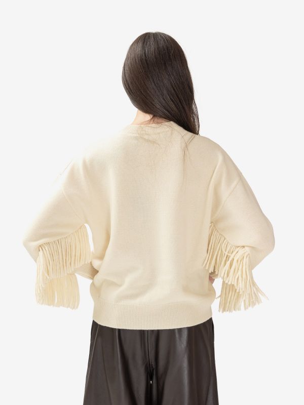 FEDERICA TOSI Maglia girocollo m/l con frange Panna