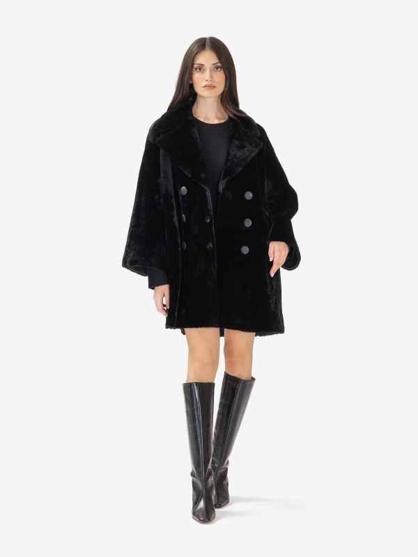 DESA 1972 Cappotto montone doppiopetto Nero