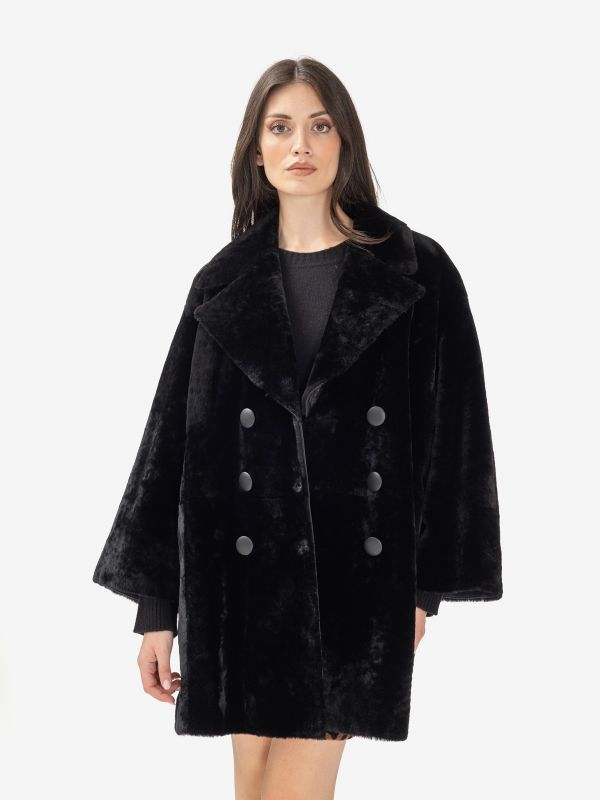 DESA 1972 Cappotto montone doppiopetto Nero