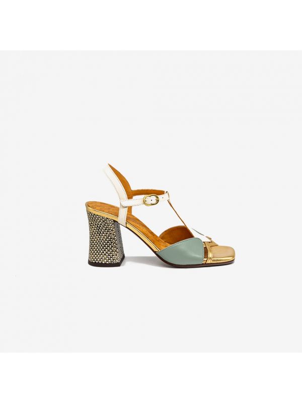CHIE MIHARA Sandalo tc 80 pelle beige/verde/oro, cinturino T CHIE MIHARA Sandalo tc 80 pelle beige/verde/oro, cinturino T