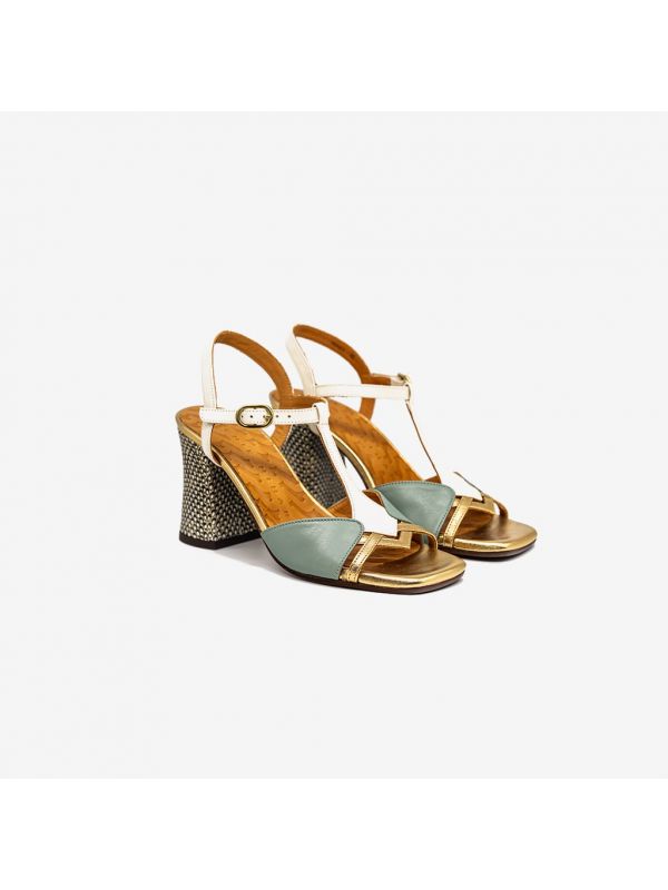 CHIE MIHARA Sandalo tc 80 pelle beige/verde/oro, cinturino T CHIE MIHARA Sandalo tc 80 pelle beige/verde/oro, cinturino T