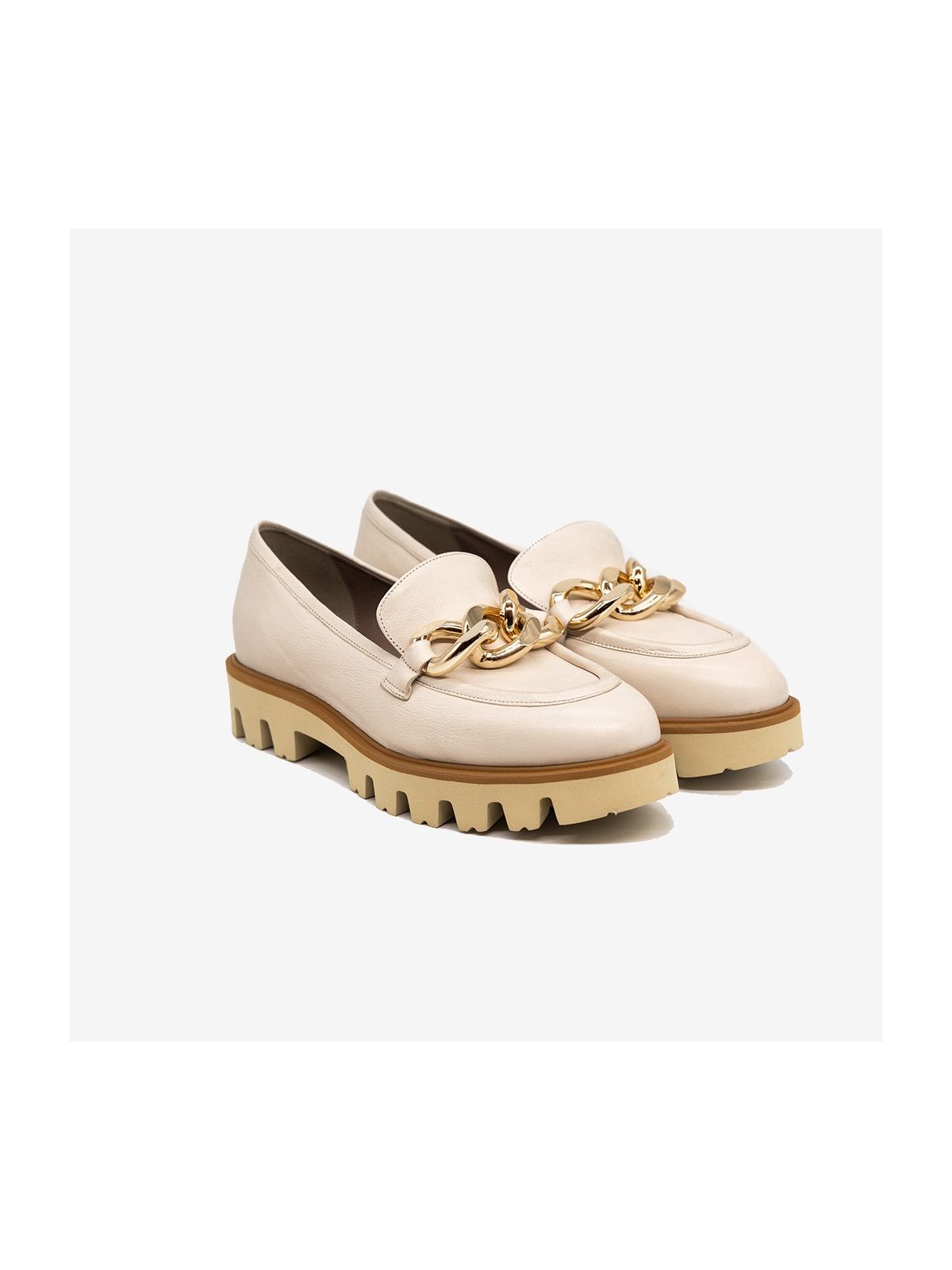 LA PETITE MAISON Mocassino con catena oro Panna