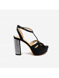 LELLA BALDI Sandalo con plateau, tacco con strass Nero