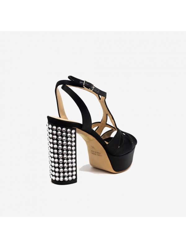 LELLA BALDI Sandalo con plateau, tacco con strass Nero