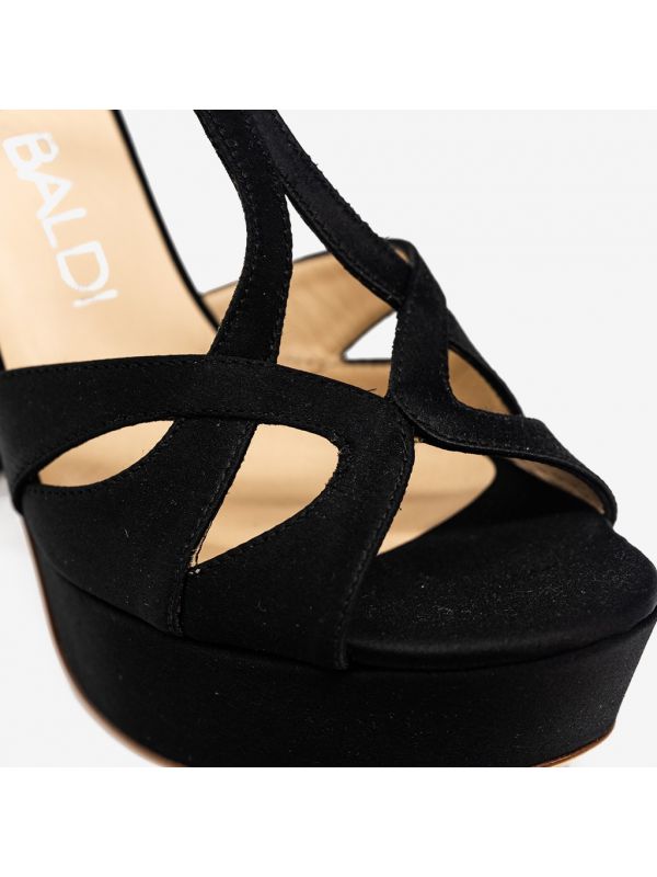 LELLA BALDI Sandalo con plateau, tacco con strass Nero