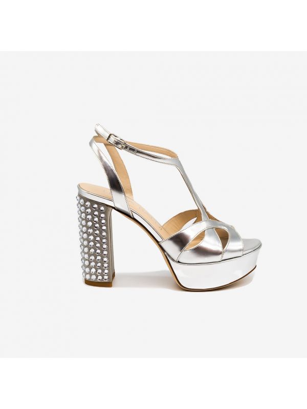 LELLA BALDI Sandalo con plateau, tacco con strass Argento LELLA BALDI Sandalo con plateau, tacco con strass Argento
