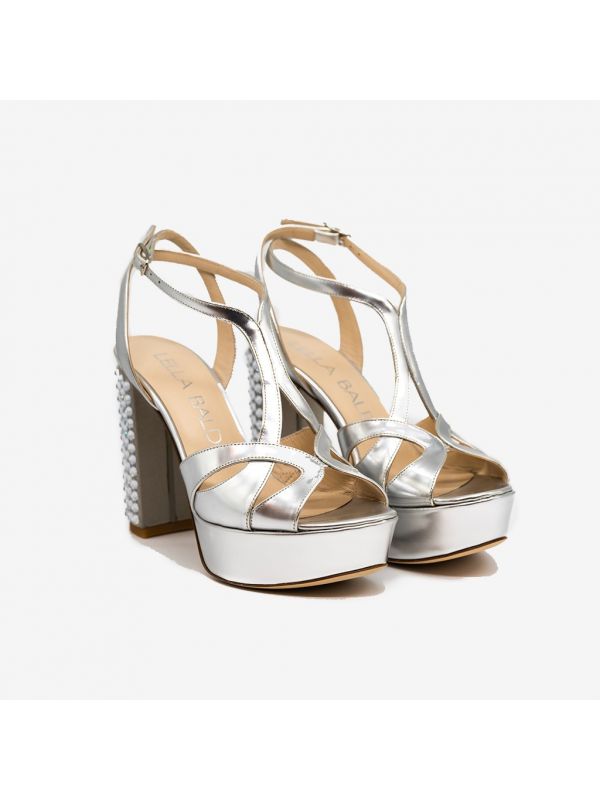 LELLA BALDI Sandalo con plateau, tacco con strass Argento LELLA BALDI Sandalo con plateau, tacco con strass Argento