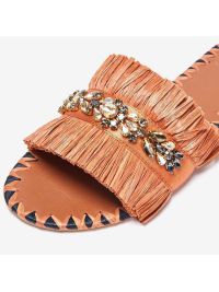 DE SIENA Ciabattina sfrangiata raffia+ strass cuoio