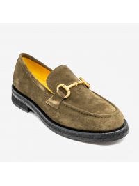 MARA BINI Mocassino camoscio verde fondo gomma con morsetto oro