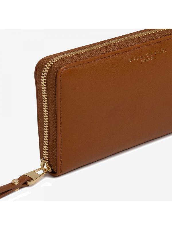 GIANNI CHIARINI Portafogli zip around pelle liscia Cuoio