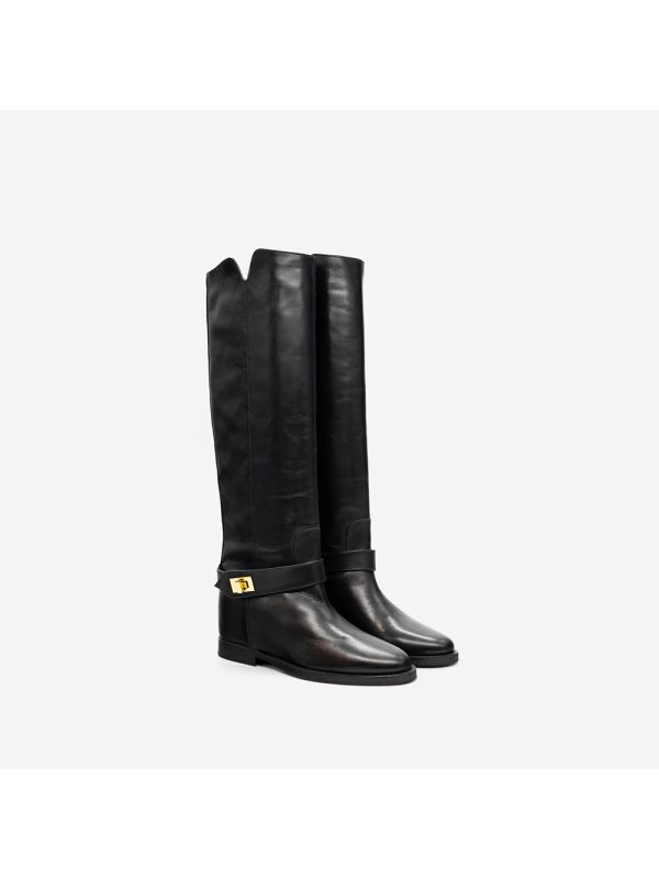 VIA ROMA 15 Stivale tubolare con fibbia oro Nero